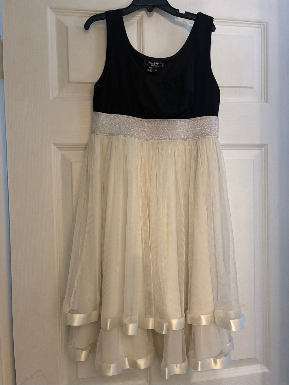 Sequin Hearts Girls' Black and Ivory Tulle Party Dress with Sparkle Waistband